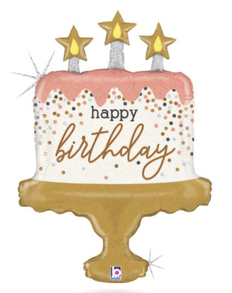 XXL Folienballon Figur - Happy Birthday, Torte mit Kerzen - 84cm